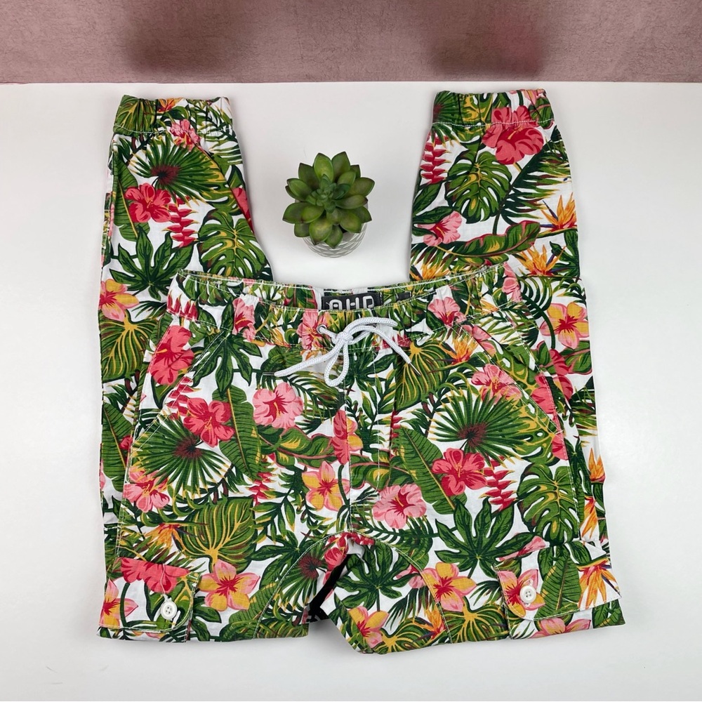 Another Hype Piece AHP Cargo Tropical Floral Green Pink Pants Women Medium